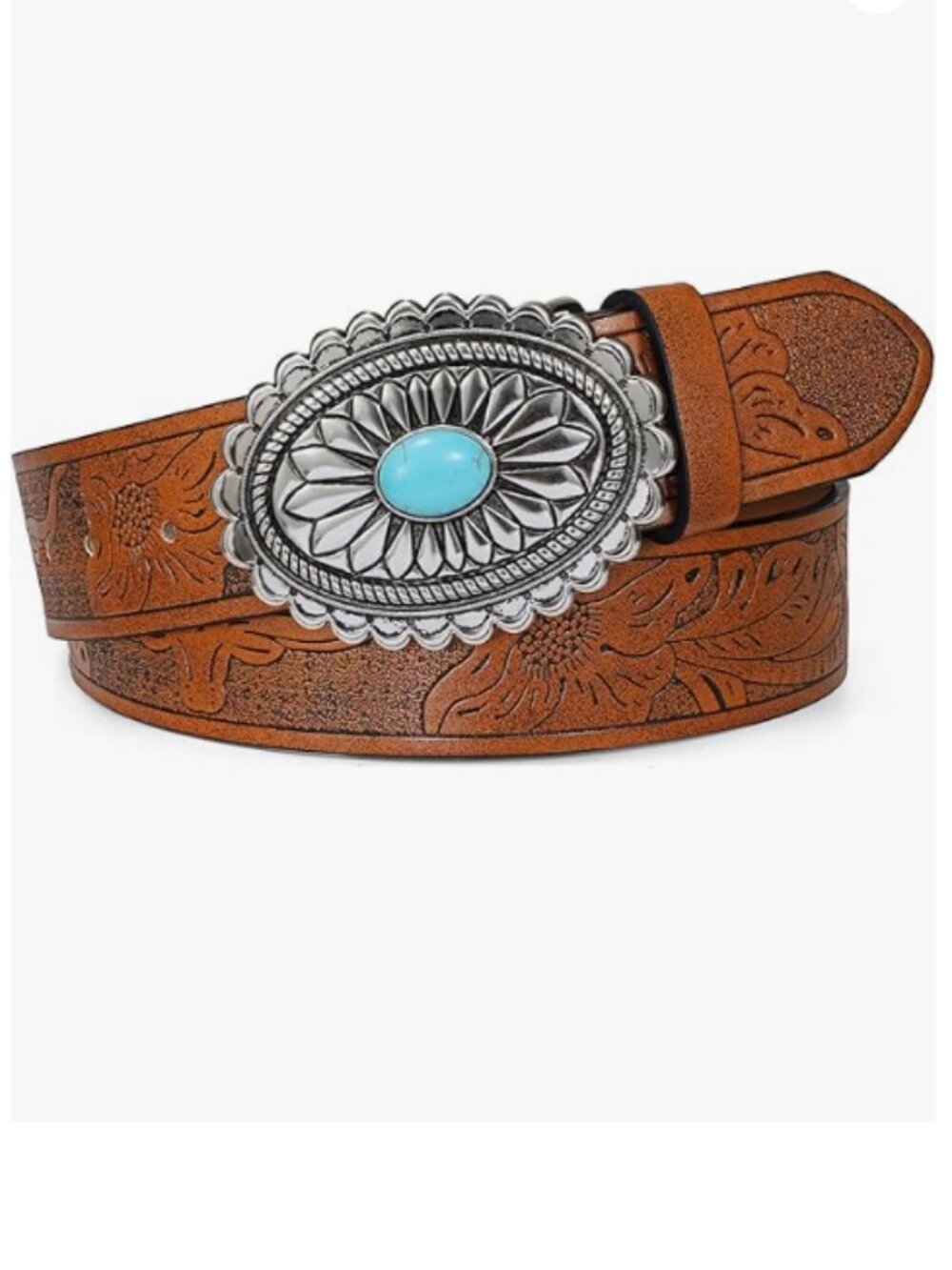 Women's Western Leather Belt Vintage Medieval Turquoise Buckle Belt Ladies